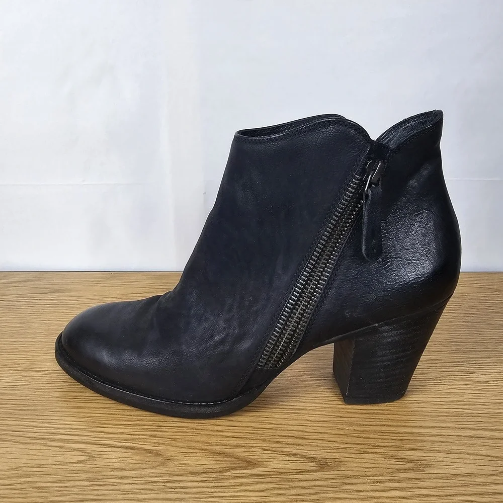 Paul Green Aubrey Ankle Boots Heels Western Double Zip 8.5 Black‎ Leather